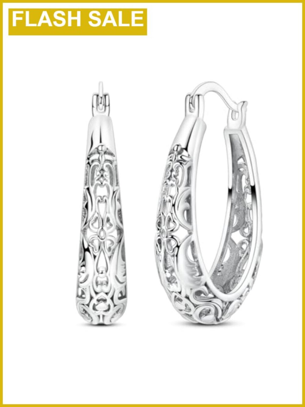 925 Sterling Silver Vintage Filigree Oval Hoop Earrings Women